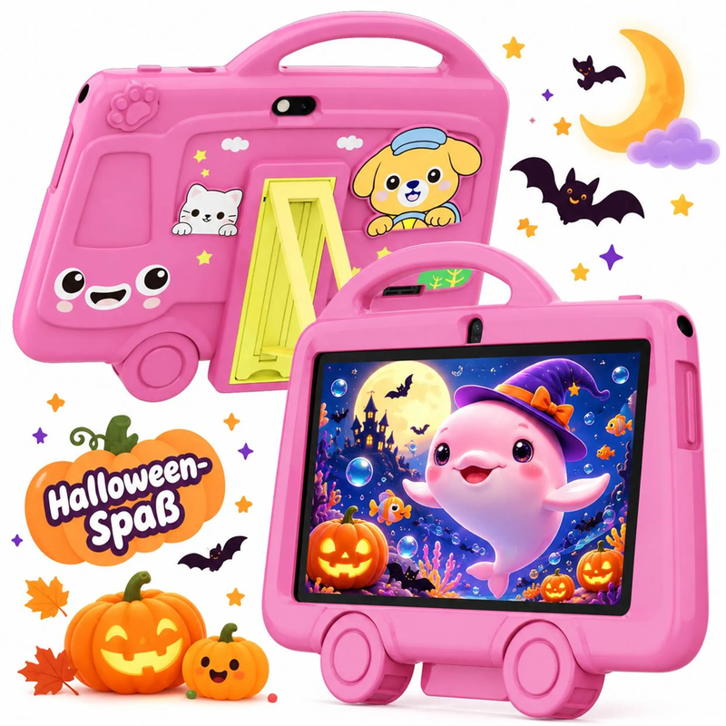 TABWEE K8 kindertablet, 7 inch, 2 GB RAM + 32 GB opslag, 3000 mAh batterij, 2,4 GHz wifi, Bluetooth 4.2, 2 MP camera voorzijde + 5 MP camera achterzijde, 3,5 mm hoofdtelefoonaansluiting, 285 gram, roze
