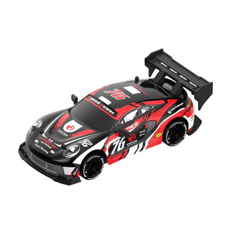 Porsche 1:24 4WD drift RC auto - 2,4 G afstandsbediening, 25000 RPM motor, verwisselbare banden & LED verlichting, 50 m bereik hoge snelheid racespeelgoed voor kinderen, zwart