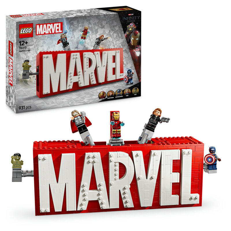 LEGO Super Heroes 76313 MARVEL logo en minifiguren