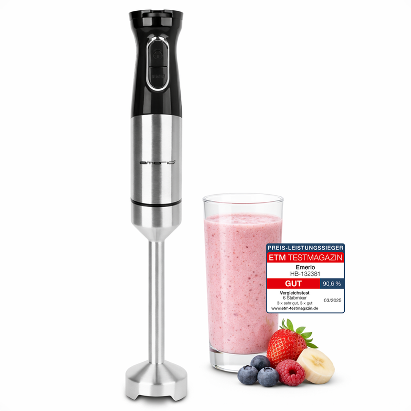 Emerio HB-132381, Staafmixer, 1000 W, Variabele snelheid, Zwart/roestvrij staal