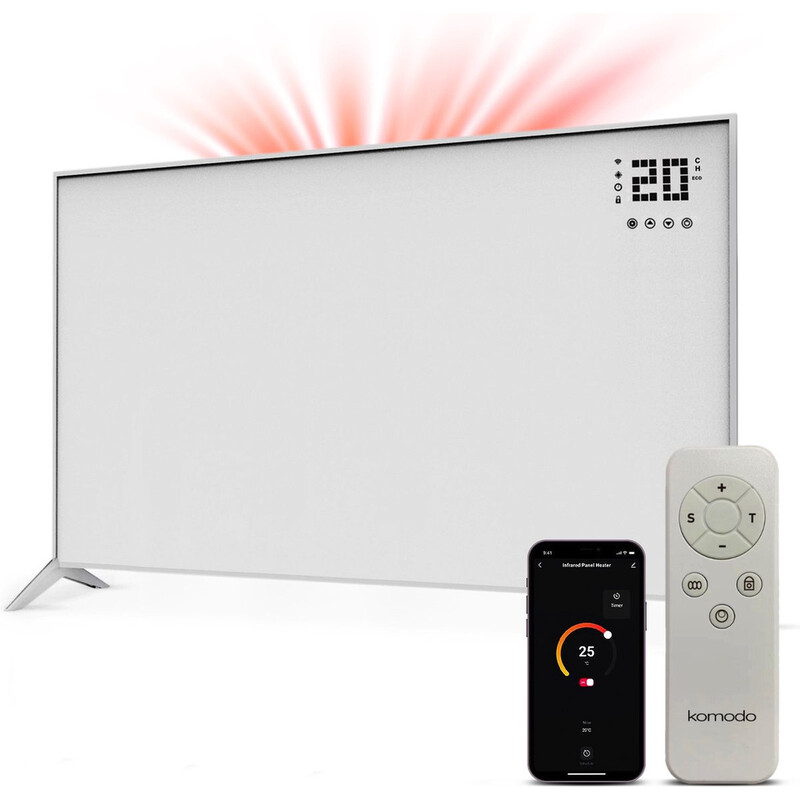 Komodo Blazi 800 W Infrarot-Heizpaneel, 100x80 cm, WiFi App-Steuerung, IP24 Spritzwassergeschützt, Wandmontage & Freistehender …