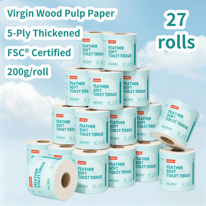 Ochama Vederzacht Toiletpapier, 5-Laags, 200 g, 27 Rollen, FSC-gecertificeerd, Dik Toiletpapier met Kern, Familieverpakking