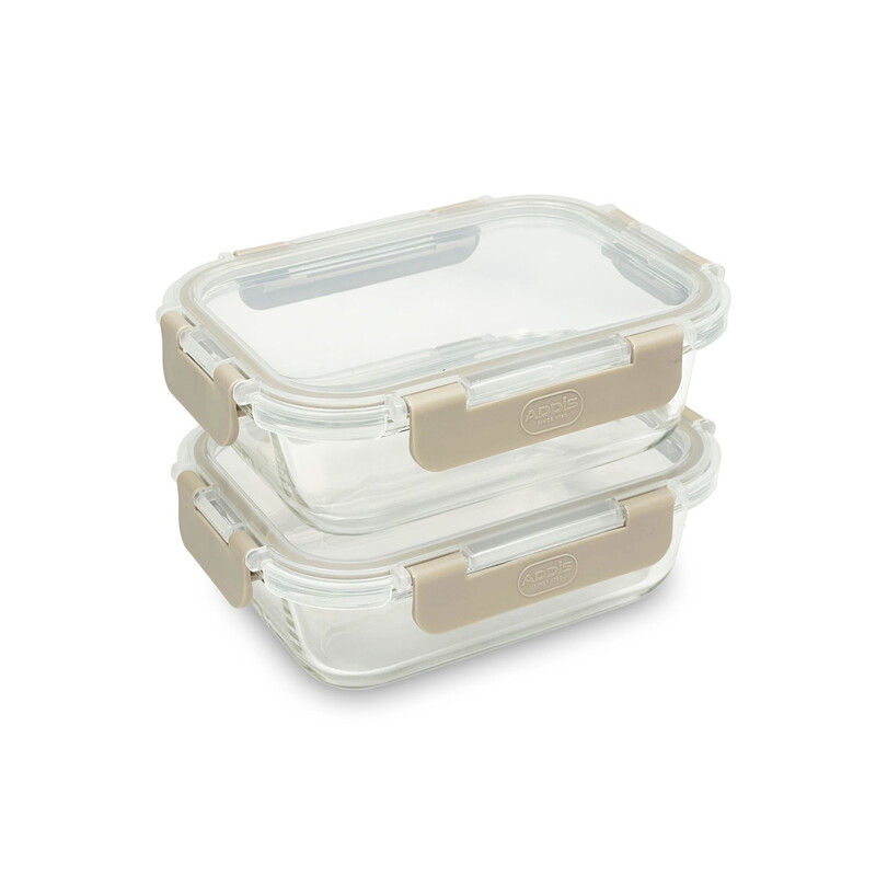 Addis Glass Food Storage Containers, 630ml, Mushroom, Set of 2