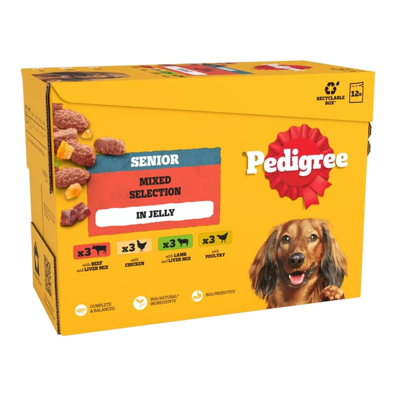 Pedigree Senior Nassfutter für Hunde, gemischte Sorten, in Gelee-Beuteln, 12 x 100g
