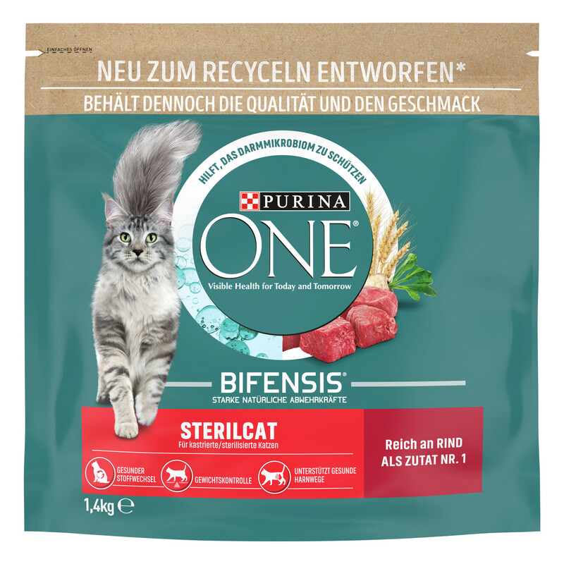 Purina ONE BIFENSIS Sterilcat Trockenfutter für kastrierte Katzen, reich an Rind - 6 x 1,4 kg - Für Gewicht & Harnwege