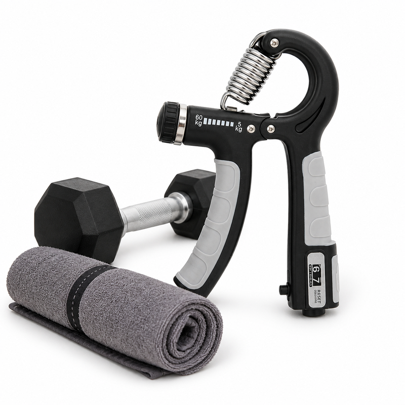 Verstellbarer zählbarer gummiierter Griffkrafttrainer Schwarz und Grau Nr. 19 1er-Pack