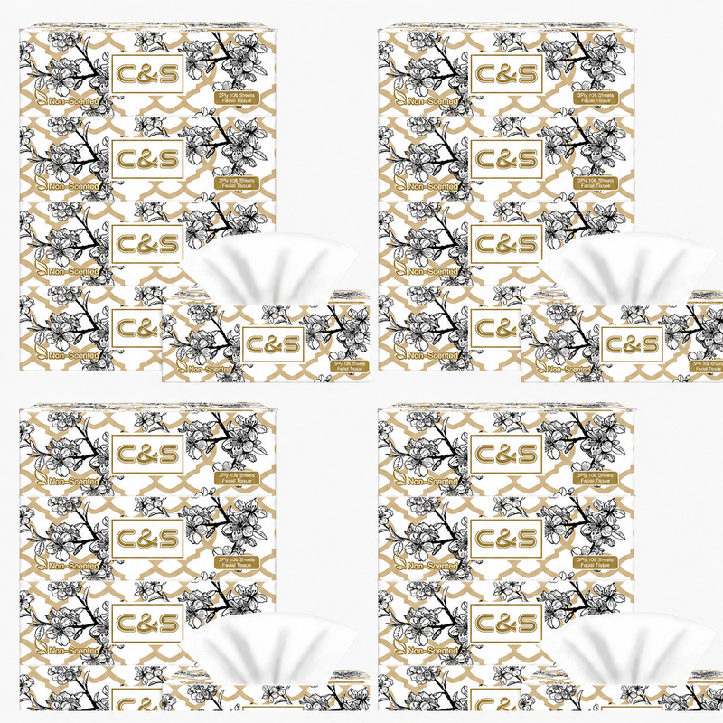 Facial Tissues Stock-Up Bundle: C&S Soft & Skin-Friendly Boxed Facial Tissue, 3-Ply, 848 Sheets (8 Boxes x 106 Sheets)