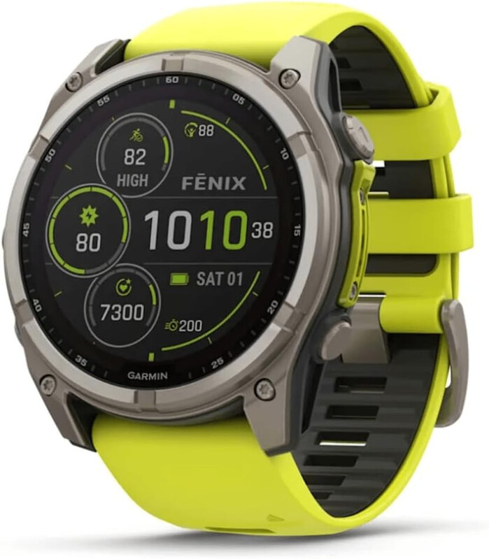 GARMIN Fenix 8 Solar Sapphire GPS 51 mm - titaniumgrijze behuizing - geel siliconen bandje