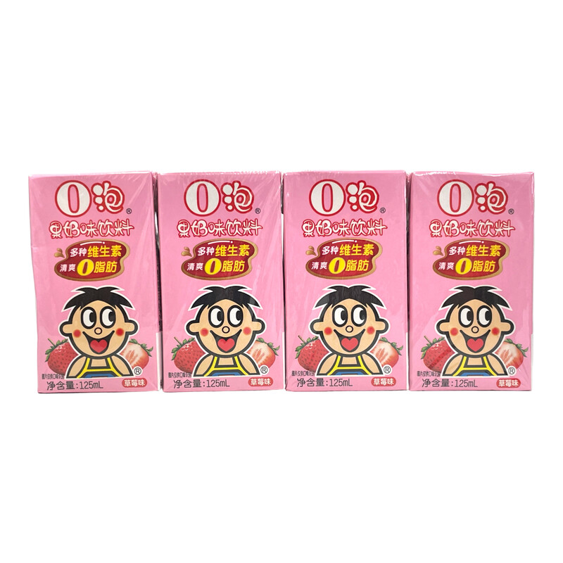 WANT WANT O-Bubble Frucht-Milch-Getränk Erdbeergeschmack 4er-Pack 125 ml x 4