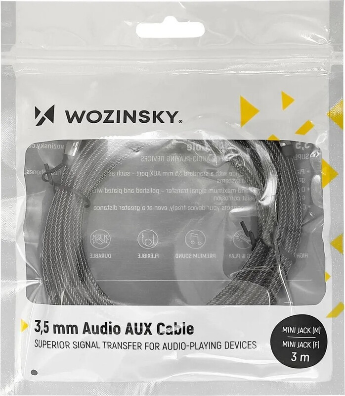 Wozinsky 3m schwarzes 3,5mm AUX Verlängerungskabel (weiblich auf männlich)