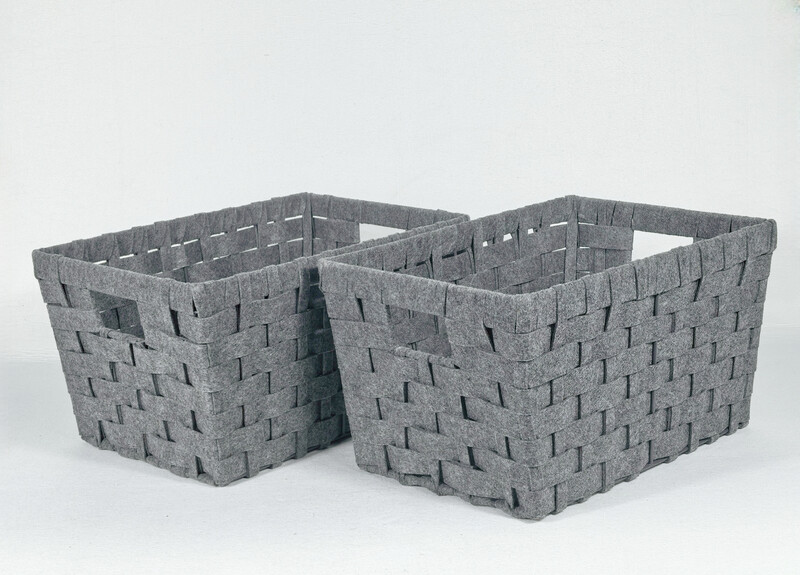 SET OF 2 FELT WOVEN LARGE STORAGE BASKETS-GREY 15x11x8.25"H