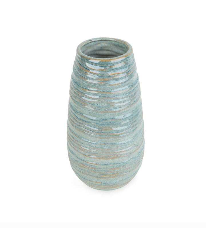 Candlelight Blue Vase Ridged Glazed H:28cm