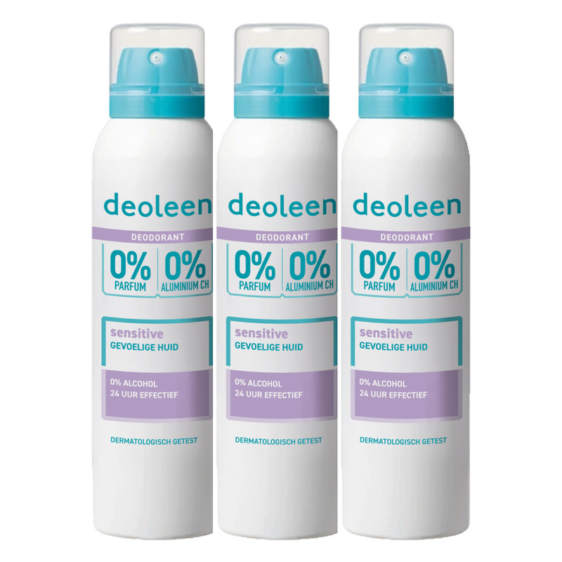 DEOLEEN deodorant 0% aluminium sensitive spray 150 ml (3-pack)