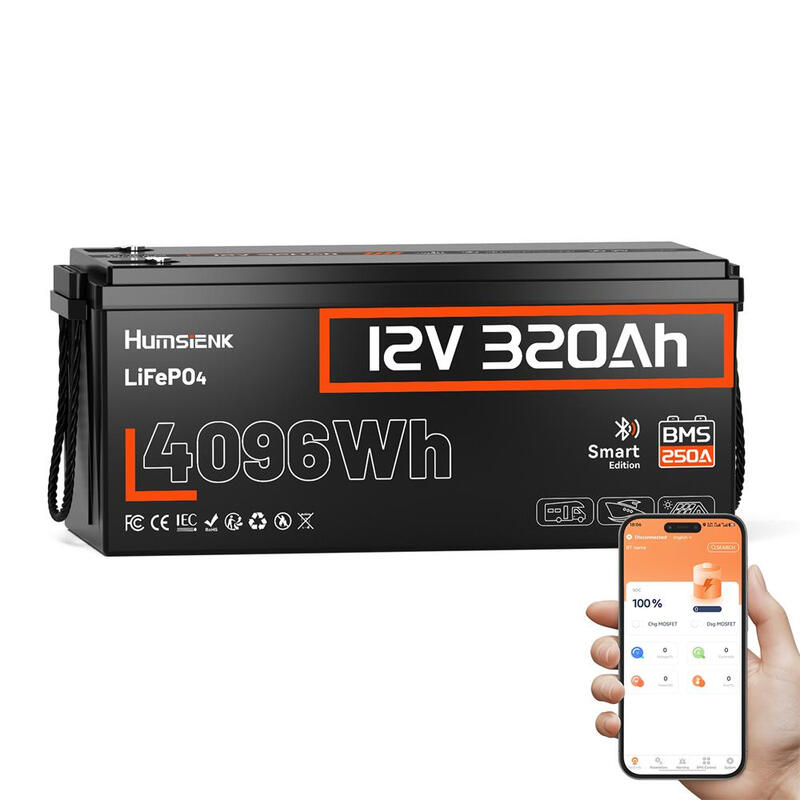 12V 320Ah 250A BMS Lithium LiFePO4 Battery Bluetooth 15000+Cycles RV Solar Boat Off-G