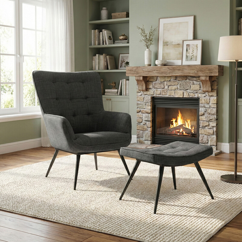 Accent Chair & Footstool Katelyn Charcoal