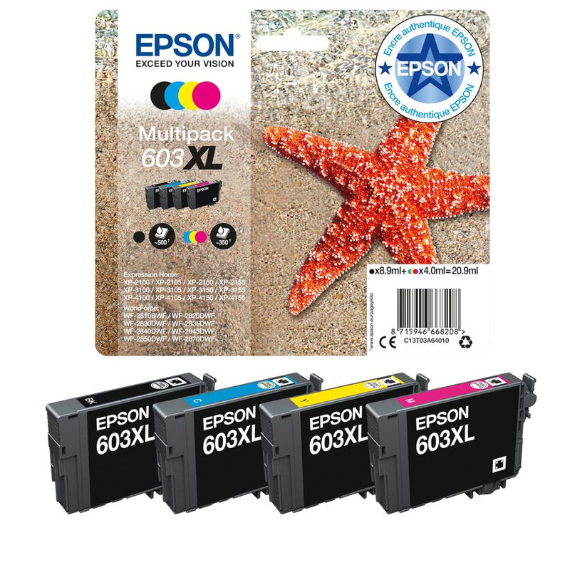 Cartouches d’encre Epson 603XL noir et 603 CMY, lot de 4