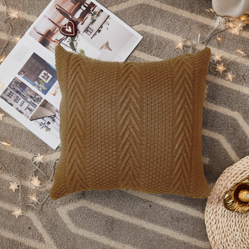 , Acrylic Knit/Herringbone Cushion Cover, 50x50cm, brown, 1pack