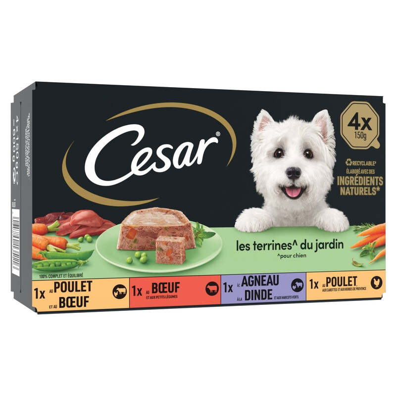 Pâtée Pour Chien Terrine Du Jardin Poulet B½uf Agneau Et Dinde Cesar La Boîte De 4 Barquettes