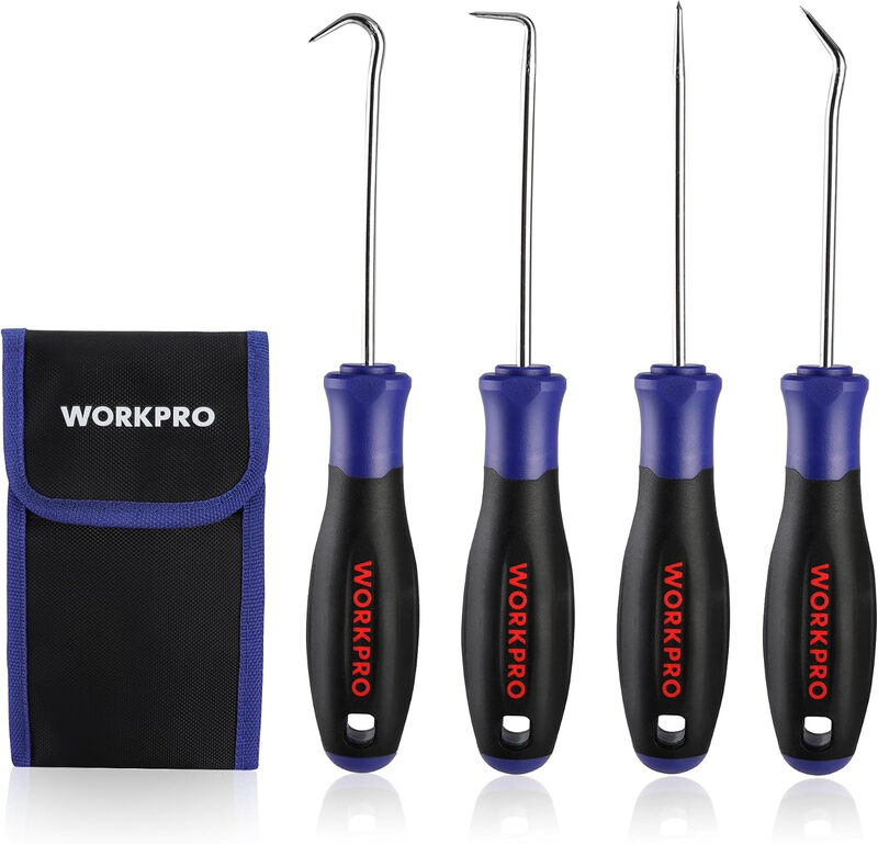 WORKPRO 4-teiliges Mini-Pick- & Haken-Set, Präzisions-Auto-Reparaturwerkzeuge Präzisionshaken, Dichtungsentfernung, Ergonomischer Griff, Verchromte Oberfläche, Wärmebehandelte Kohlenstoffstahlstangen