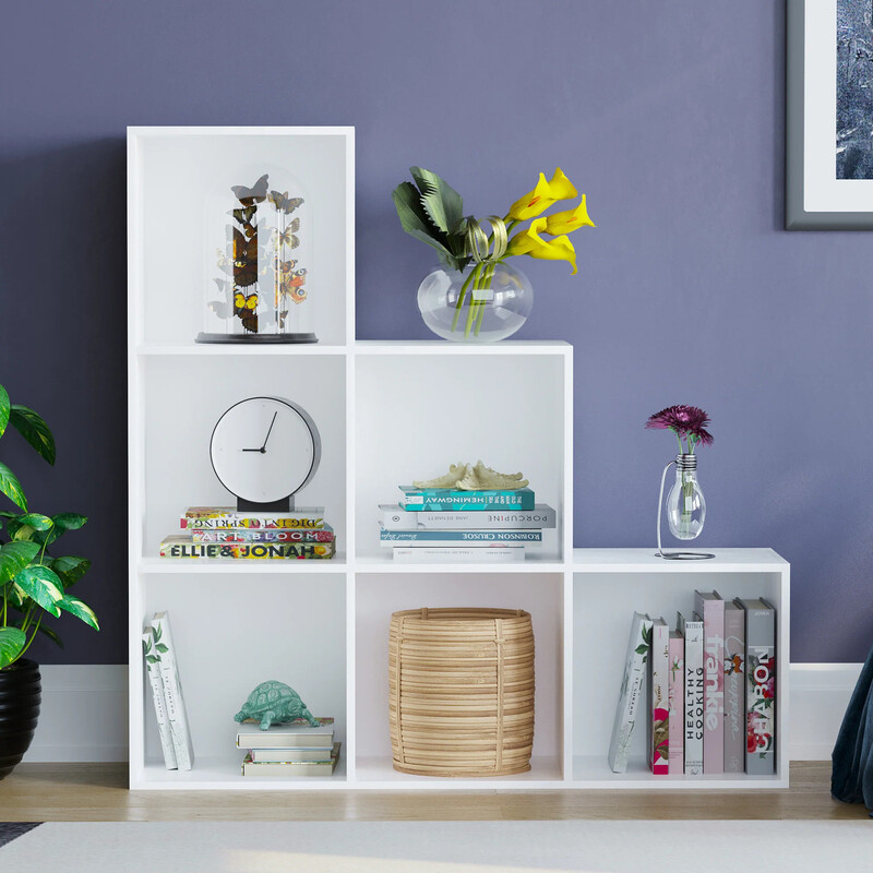 Bookcase Durham Staircase 6 Cube White