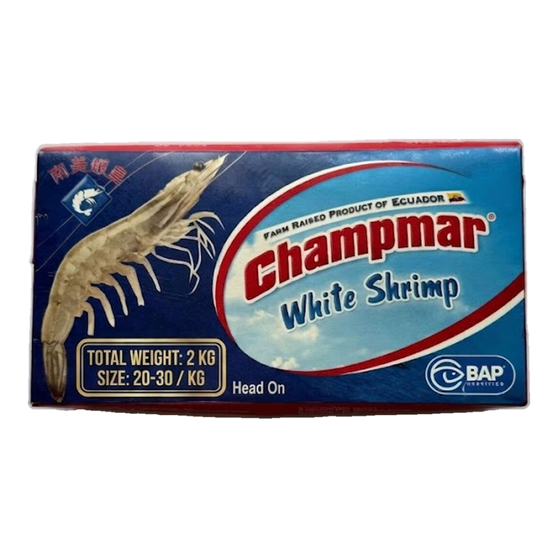 Nordic Seafood Champmar Head-On Shell-On 20-30/Kg Block Raw Prawns 2Kg