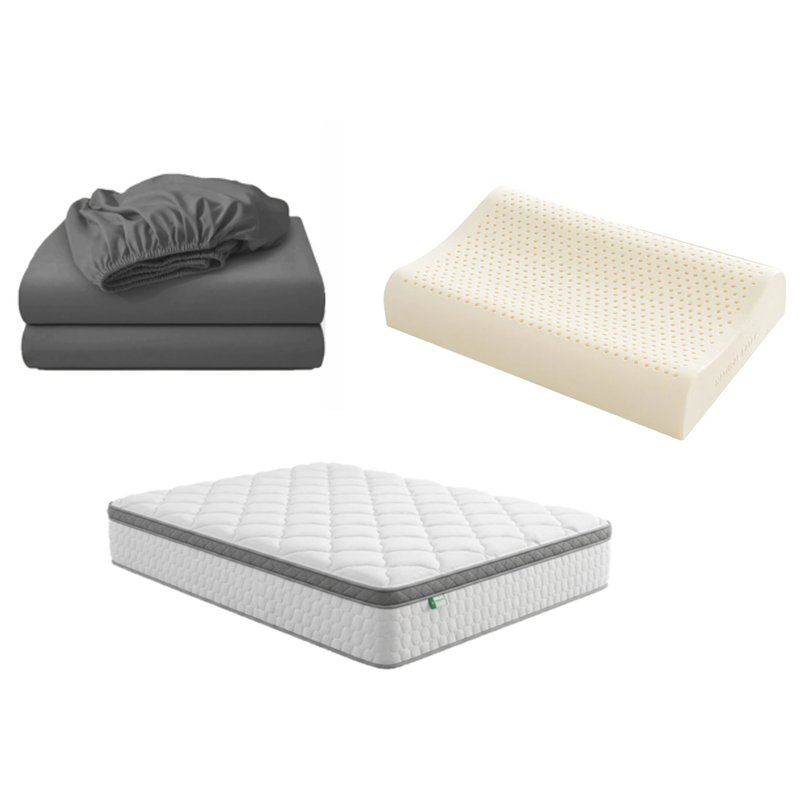 [Slaapset] Pocket 7-zone binnenveringmatras, 90x200 cm + LeBonsoir 180x200 cm hoeslaken + Lebonsoir latexkussen - Verlichting van nek- en schouderpijn, ergonomisch ontwerp