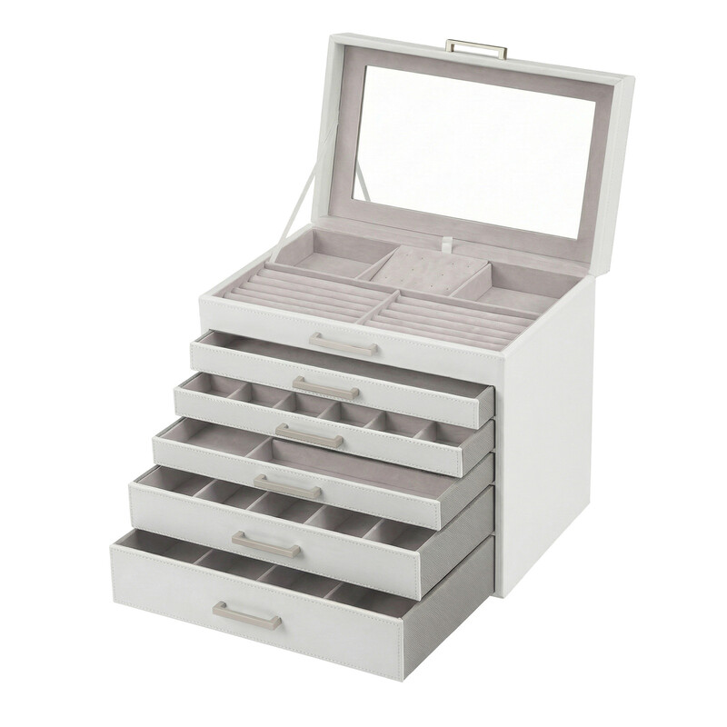 JOYFURNOS 6-Tier Large Jewellery Organiser Case with Big Mirror, White