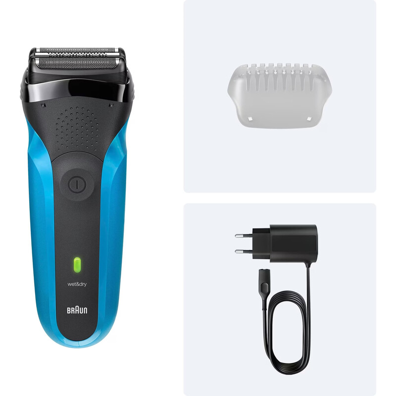 BRAUN Series 3 310s - Wiederaufladbarer Herren-Wet & Dry Rasierer - 100 % wasserdicht - Blau und Schwarz