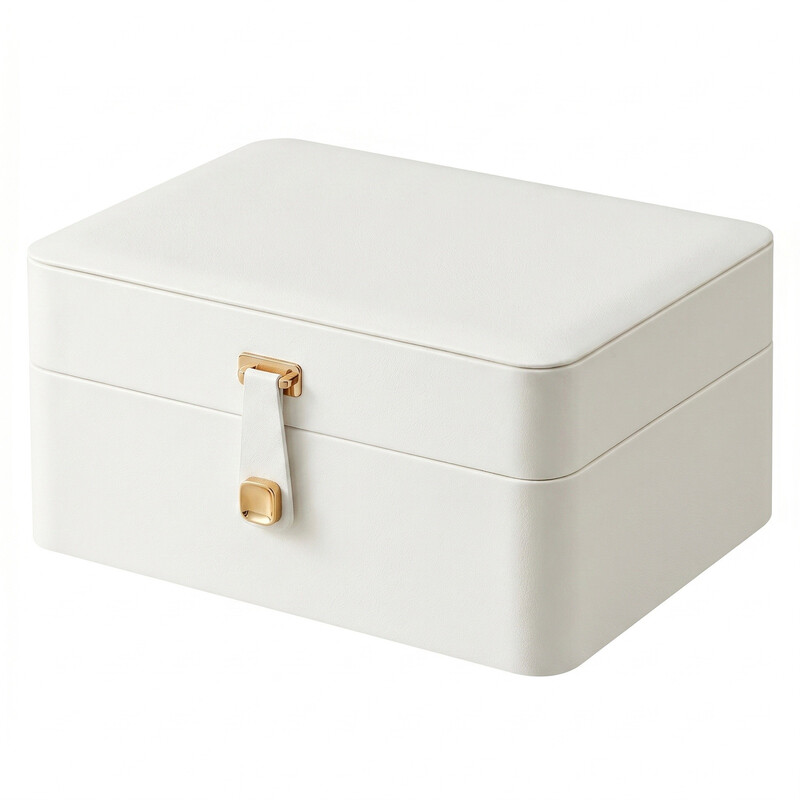 Ochama Jewelry Storage Box, 2-Layer Organizer with Mirror and Removable Drawer, Gift for Women, Earrings Necklace Holder, White