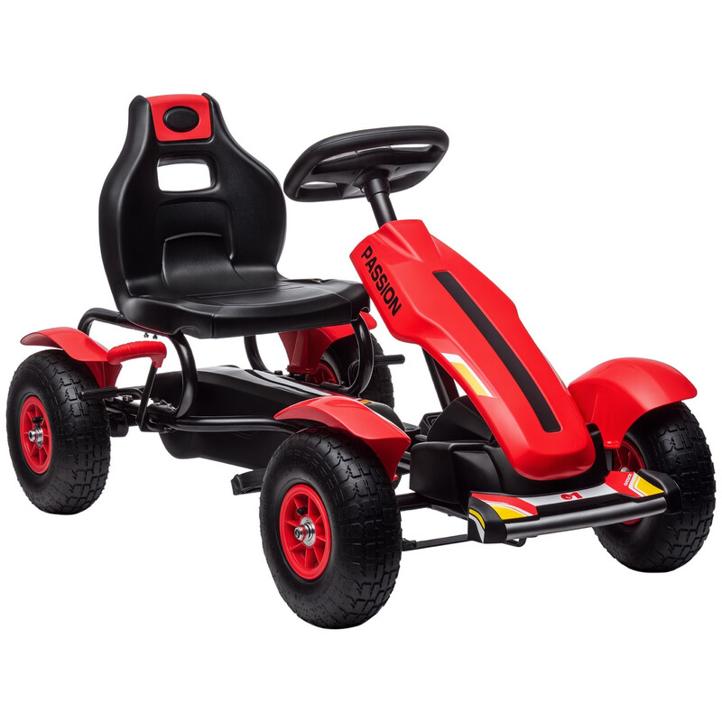 370-276V00RD HOMCOM Pedal Go Kart, Kids Ride On Racer with Adjustable Seat, Inflatabl