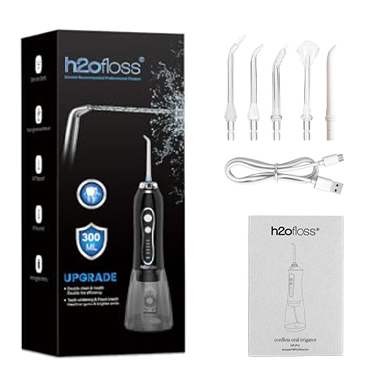 H2ofloss Jet d'eau oral, Nettoyeur à eau, Nettoyeur dentaire, Nettoyage à haute pression, Grand réservoir de 300ml, 5 modes, 2500mAh, Résistant à l'eau IPX7