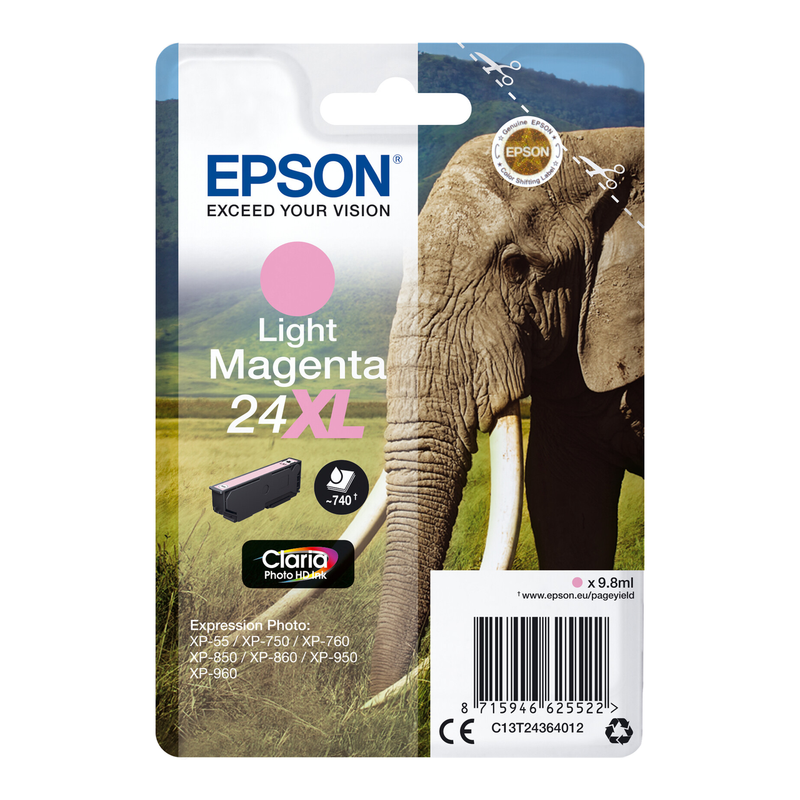 Epson Elephant enkele verpakking licht magenta 24XL Claria Photo HD inkt