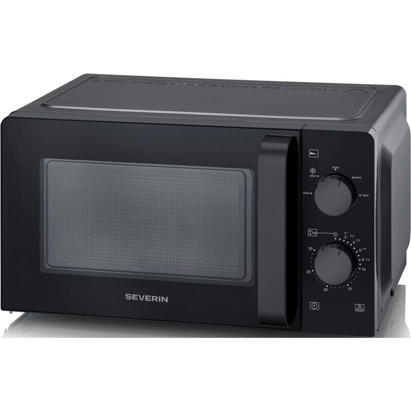 Severin Mikrowelle Solo, Inverter, Auftauen und Erhitzen, 6 Leistungsstufen mit Auftaufunktion, Mikrowellengerät mit Drehteller für gleichmäßige Wärmeverteilung, 19L, 700W, Schwarz, MW 7580