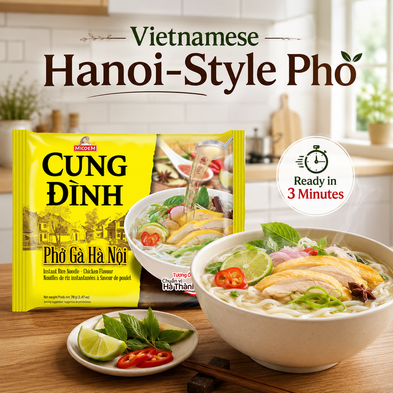 Kool CUNG DINH Pho Ga Ha Noi 70g | Chicken Flavour Instant Rice Noodle Soup | Hanoi-Style Vietnamese Pho Packet