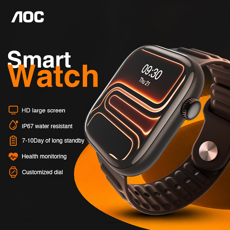 AOC T7 Smartwatch, 1.77 Inch Large Display, Heart Rate, Blood Oxygen, and Sleep Monitoring, Bluetooth 5.3, IP67 Water Resistance, Magnetic Fast Charging, Multiple Exercise Modes, Customizable Watch Faces