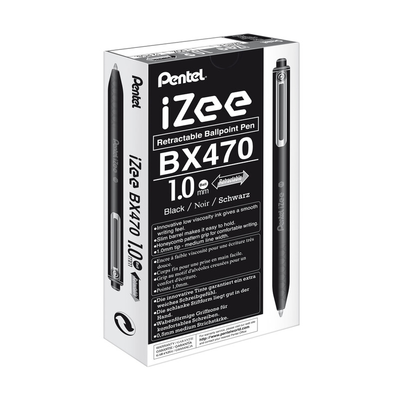 iZee Retractable Ballpoint 1.0mm Black Pack of 12