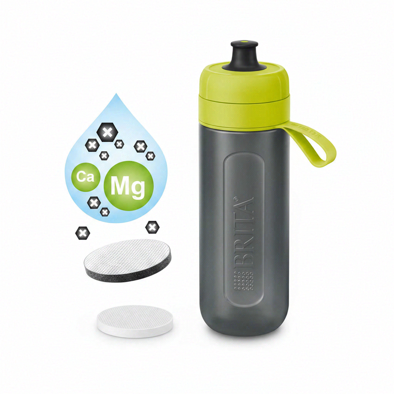 BRITA Fill&go Active Limette Wasserfilter-Flasch – Robuster Sport-Trinkflasch mit Wasserfilter für unterwegs, aus BPA-freiem Kunststoff – Quetschbar