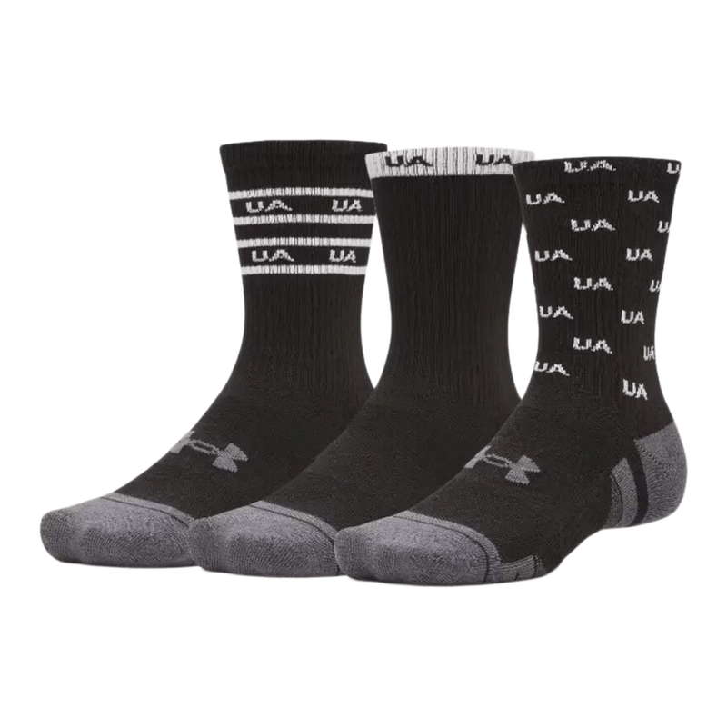 Under Armour Performance Tech Unisex 3-Pack Crew Socks - Black/White