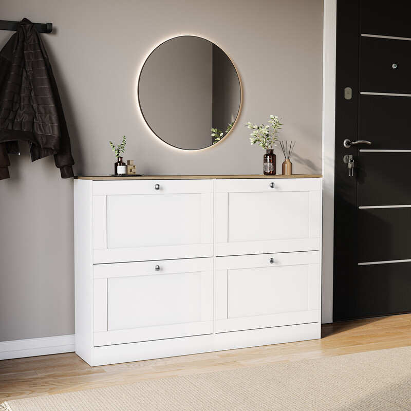 Vida Designs Shoe Cabinet Panelled 4 Doors White/Oak
