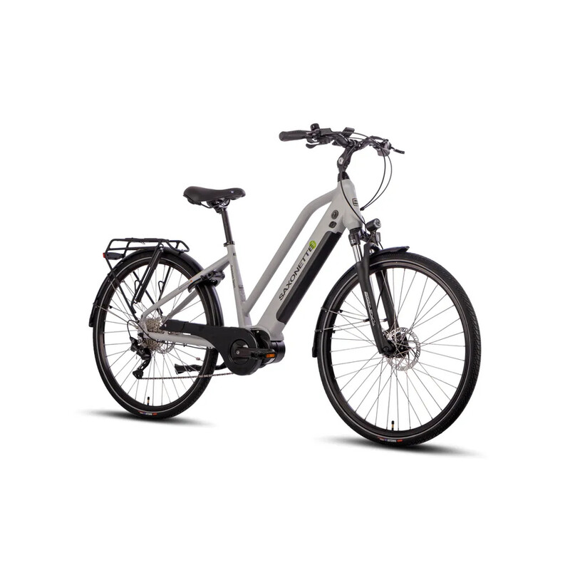 Saxonette Premium Sport Diamant Trekking E-Bike: 28 Zoll, 48 cm, 522 Wh Akku, 90 Nm Mittelmotor, 10-Gang Deore in Silber matt