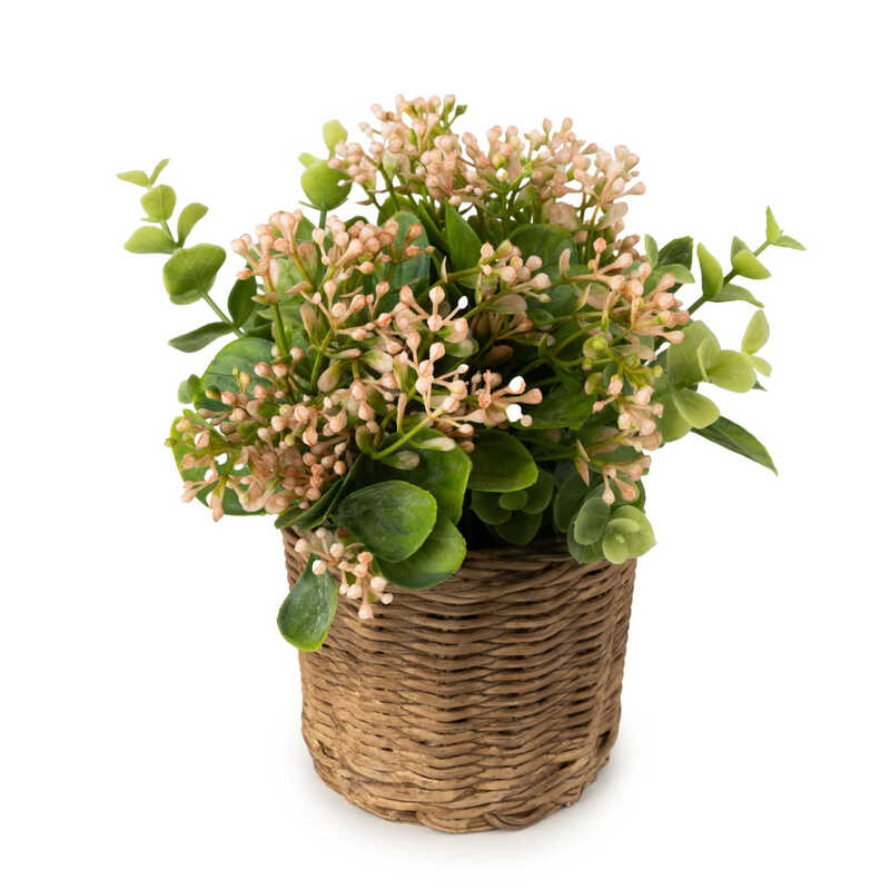 Candlelight Artificial Babysbreath & Eucalyptus In Wicker Basket 20.3Cm