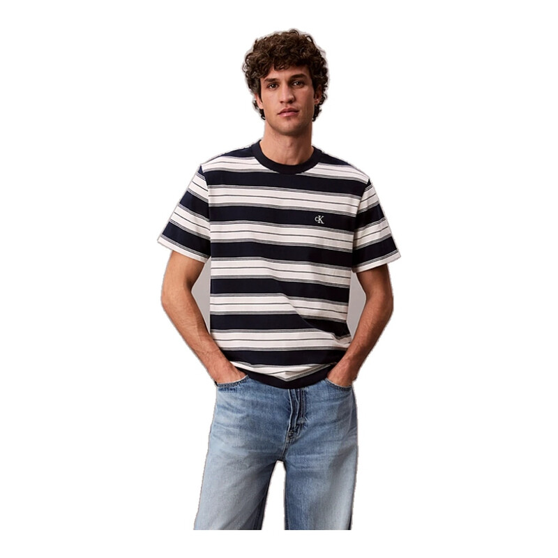 Calvin Klein Jeans Men Cotton Stretch Stripe T-Shirt - Dark Sapphire