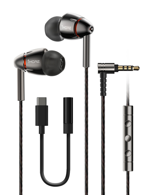 1MORE Quad Driver In-Ear Earphones Hi-Res THX Certified Wired Headphones DLC Driver Deep Bass High Fidelity MEMS Mic In-Line Remote - Black