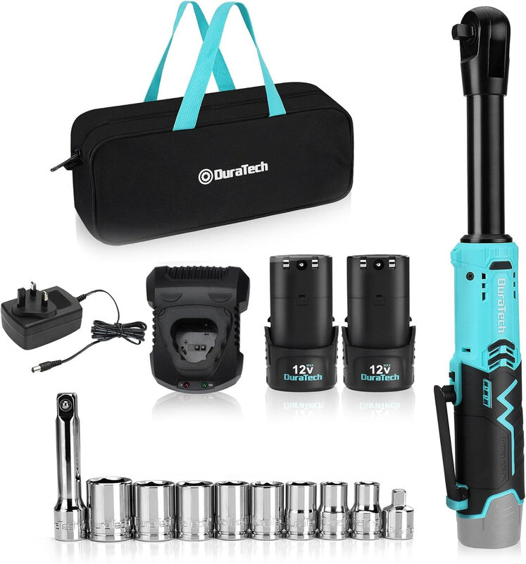 12V Extended Cordless Ratchet Wrench with Tool Bag, 3/8” Electric Cordless Ratchet, T