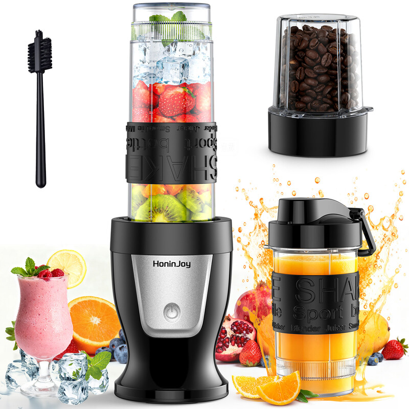HoninJoy Smoothie Blender, 650 W Personal Blender voor Shakes en Smoothies met Maalbeker & 2 BPA-vrije Draagbare Bekers (20oz+14oz), Draagbare Blender voor Saften, Smoothiemaker voor Keuken