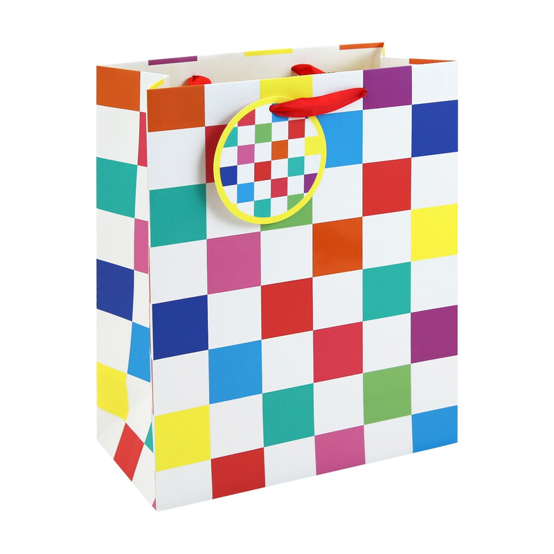 Neon Checkerboard Gift Bag Large 26.5 (W) x 33 (L) x 14cm (H)