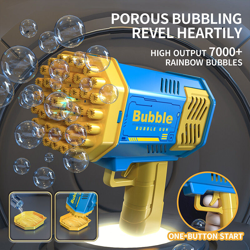 Children's 40-Hole Outdoor Toy Foam Maker with Lights and Bubble Machine - Blue and Y