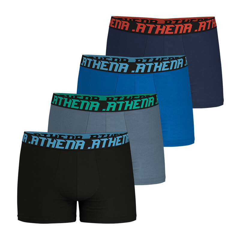 ATHENA My Petit Prix Boxers Lot de 4, Noir-Gris-Bleu-Marine