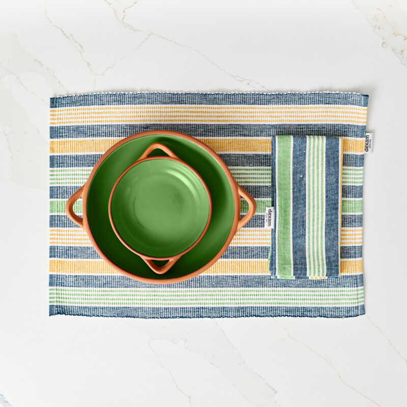 Placemat & Napkin Set Sintra Striped 100% Cotton Green/Yellow