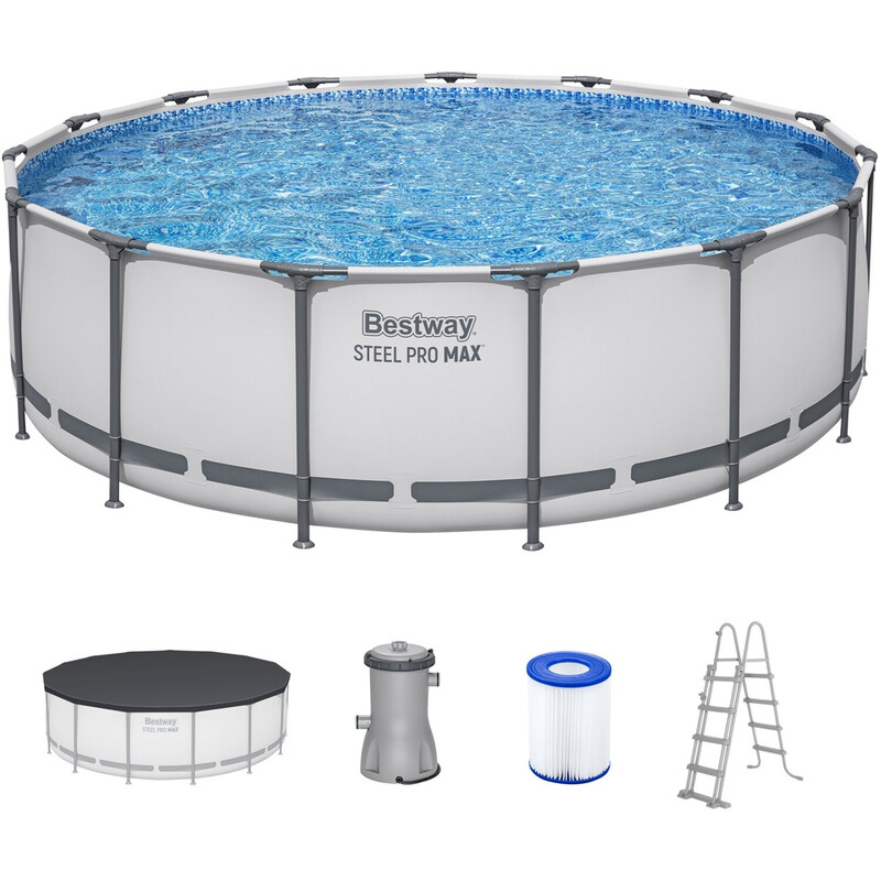 Bestway Steel Pro 56438 / 23 Aufstellpool Gerahmter Pool Rund 16015 l Grau